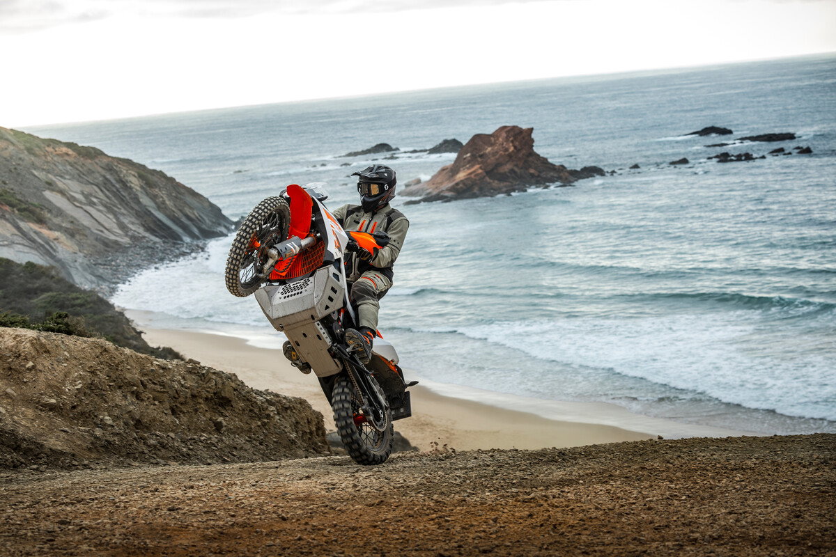 KTM 890 Adventure R pulling a wheelie